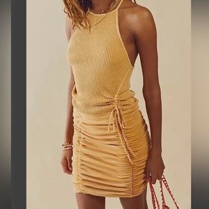 NEW Free People FP One Katya Thermal Gold Knit Bodycon Mini Dress NWOT